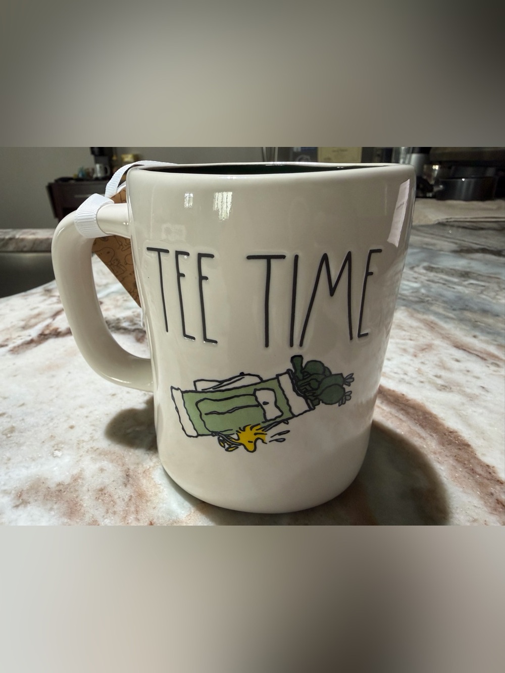 Rae Dunn Cream Ceramic "TEA TIME" Mug with Green and Yellow Illustration